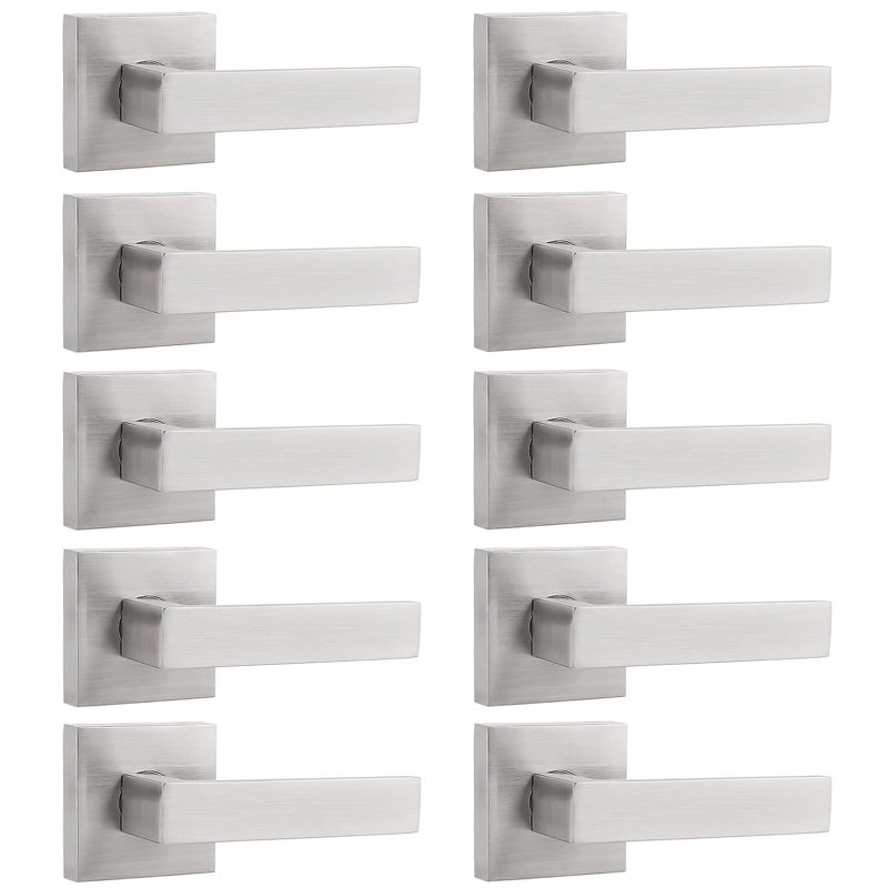 Probrico Dummy Door Handles in Satin Nickel, Half Dummy Levers Non-Turning Function Door Levers Set, Square Bar Modern Style, Universal Handing,Heavy Duty, 10 Pack (Single Side) - Image 1